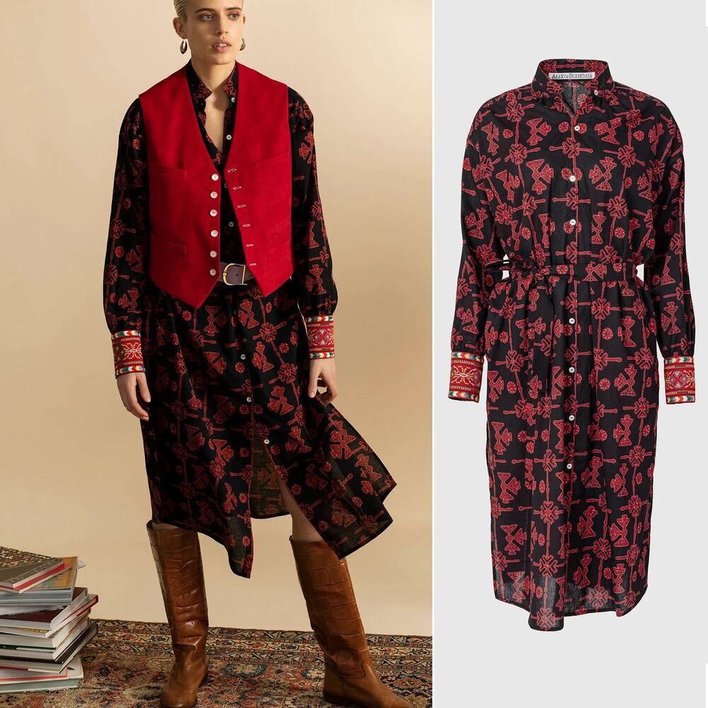 Alix of Bohemia Red/Black Shawna Lamu Dress, Sz S